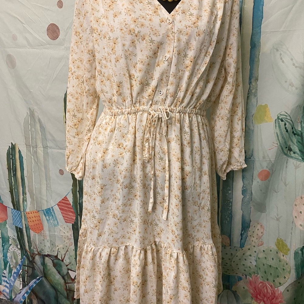 Mikarose Cream Floral Long Sleeve Dress